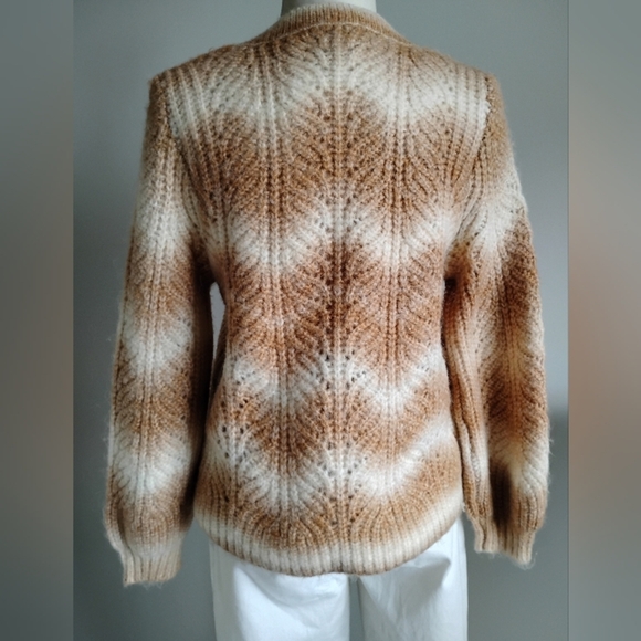 LOFT Wool Blend Chunky V-Neck Tawny Tan Carmel Cream Stripe Sweater Size… - Picture 8 of 15